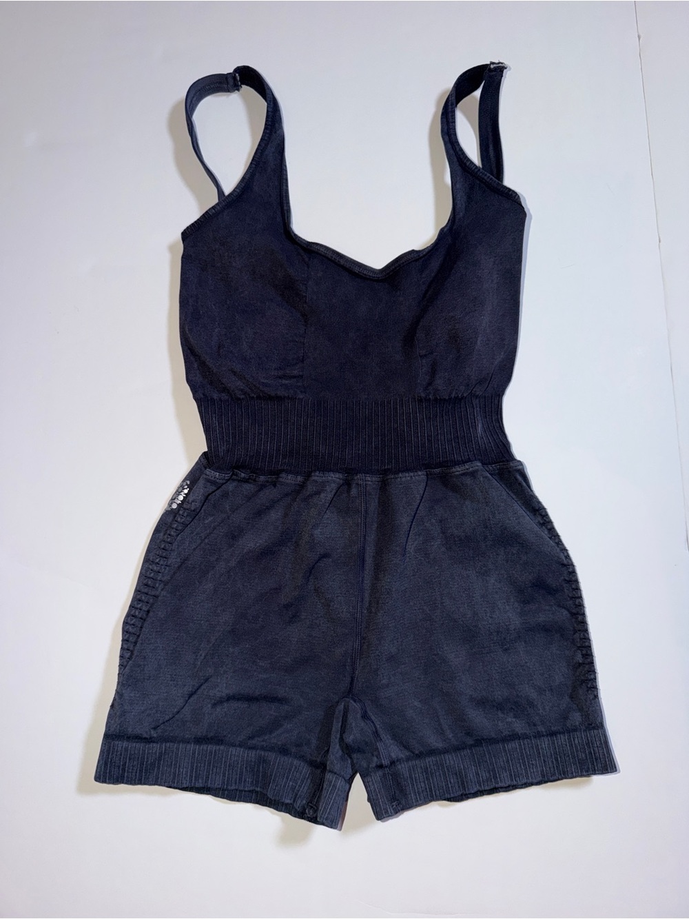 FP Movement by Free People Black Ribbed Waist Tank Romper